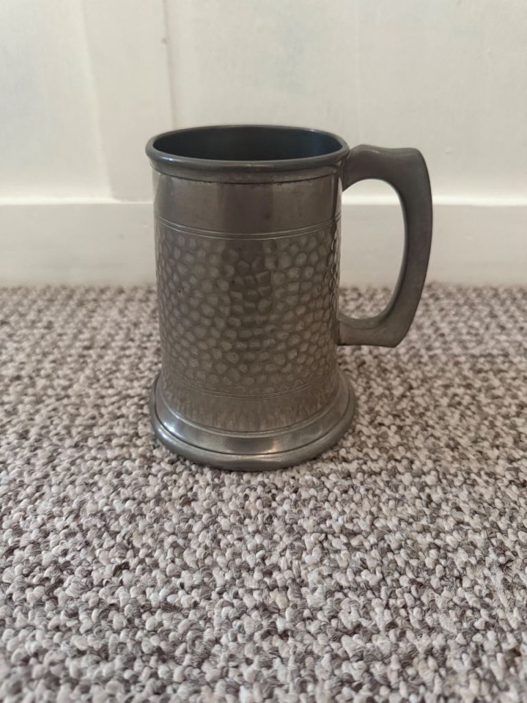 Vintage English Hammered Pewter Tankard / Mug / Jug with Handle