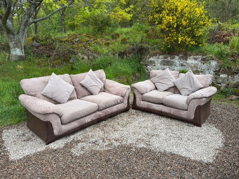 Brown Corded 3&2 Sofas (Delivery Available)