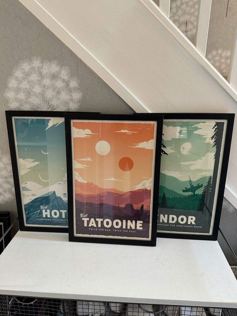 Set of 3 STAR WARS Black Custom Framed Travel Posters