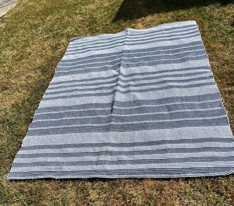 Meradiso Striped woven Cotton Rug/Mat– Blue & White, Good Condition