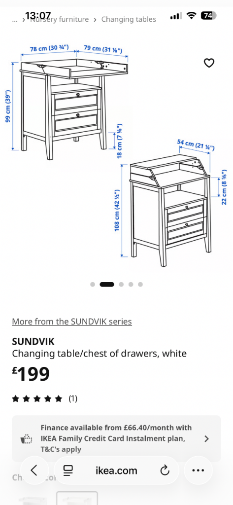 IKEA SUNDVIK White Wood Baby Changing Unit – Good Condition
