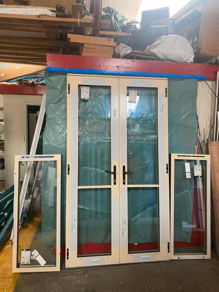 New Cream Aluminium French Doors with Side Windows