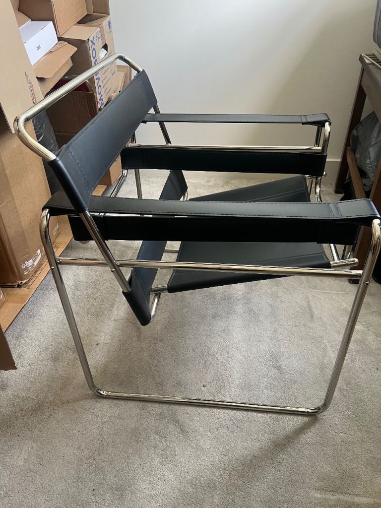 Modern Chrome & Black Leather Chair – Bauhaus Style – Excellent Condition