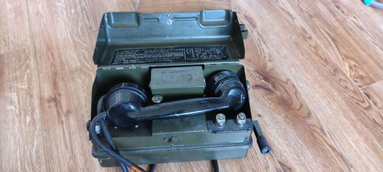 Vintage Military Field Telephone – Olive Green, Fair Condition