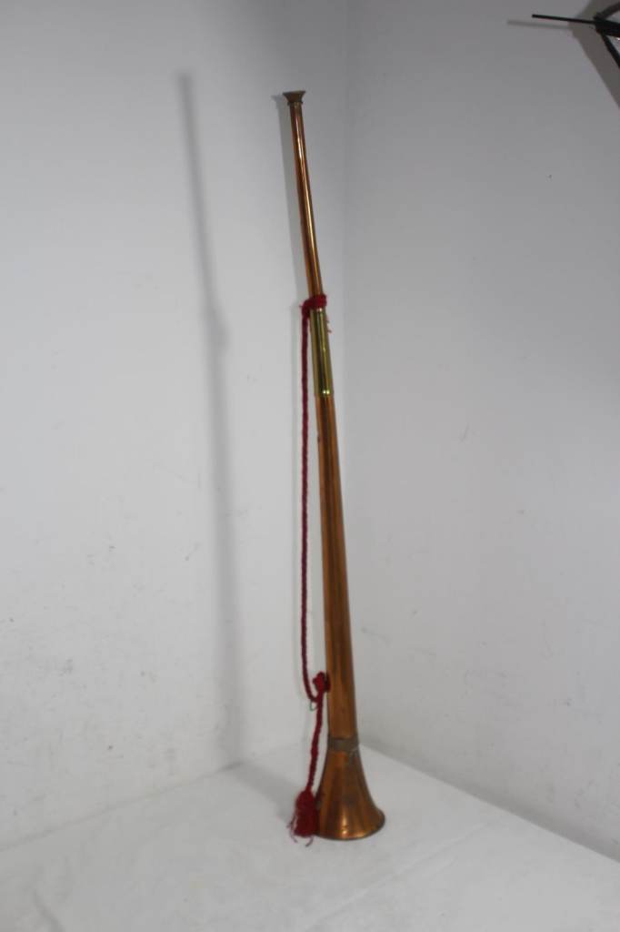 Vintage Copper and Brass Long Hunting Horn : Length 84cm/33 inches : Original + a small one !
