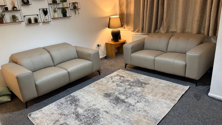 Beautiful Pair of Brand New Ommel Beliani (2+2) Seater Sofas Taupe Fabric - Free Delivery.