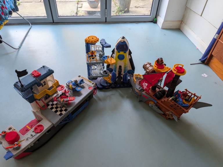 Three Classic Imagine Sets - Skyracers Aircraft character, Pirate Ship and Space Shuttle and Tower