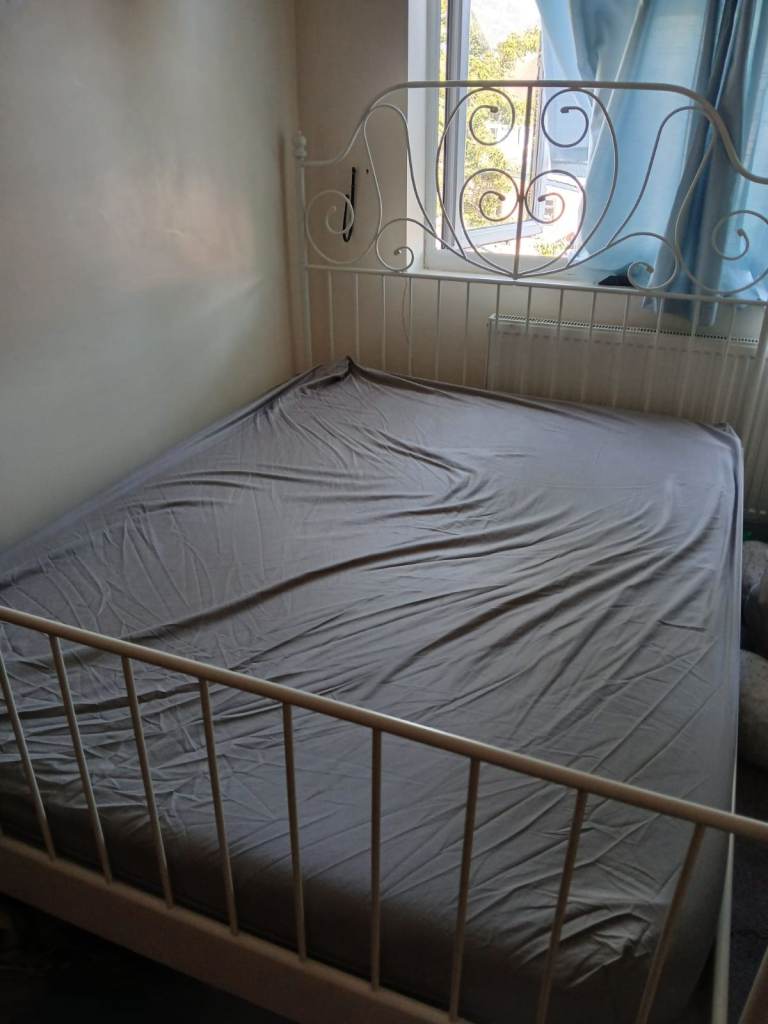 King Size Metal Bed Frame with Mattress – Good Condition