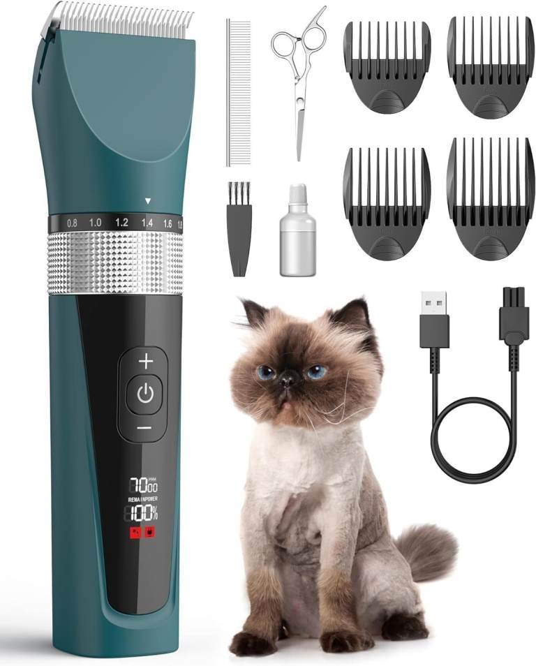 oneisall 7268 Cordless Cat Clippers 5 Speed Quiet Grooming Kit Green IPX6