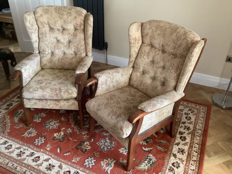 Joynson Holland Upholstered Wingback Fireside Armchairs x2