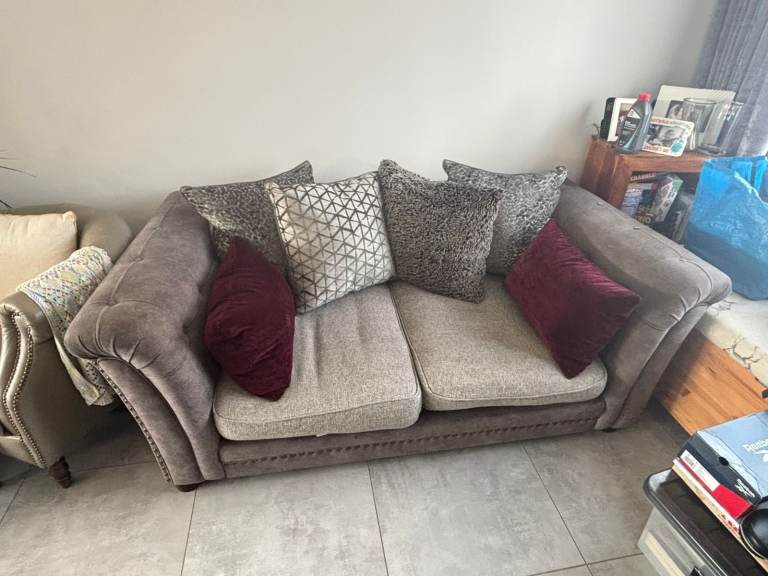 Barker & Stonehouse 2-Seater Sofa – Grey/Taupe – Scatter Cushions Included