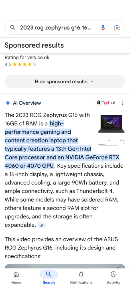 ASUS GAMING LAPTOP ROG Zephyrus G16 GU603  GU603ZV **BROKEN SCREEN**