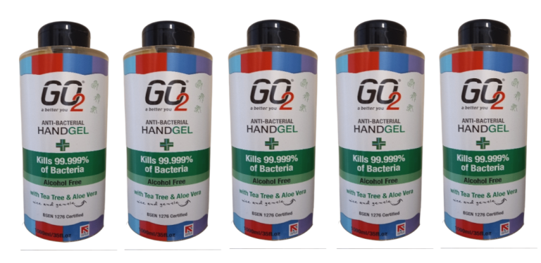 5 X GO2 Hand Sanitiser Gels Antibacterial ALCOHOL FREE 1 LITRE each COLLECTION STOCKTON-ON-TEES TS19