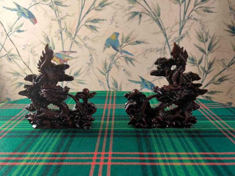 Vintage Pair of Chinese Resin Dragon Sculptures