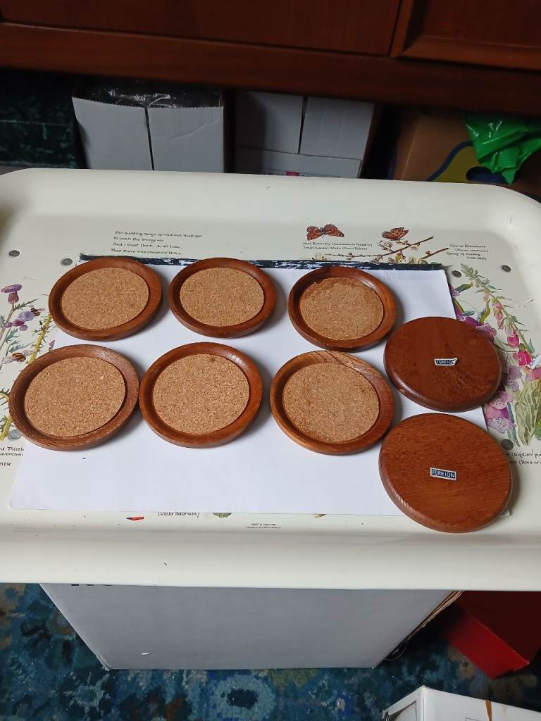 Set of 8 Wooden and Cork Coasters – Good Condition