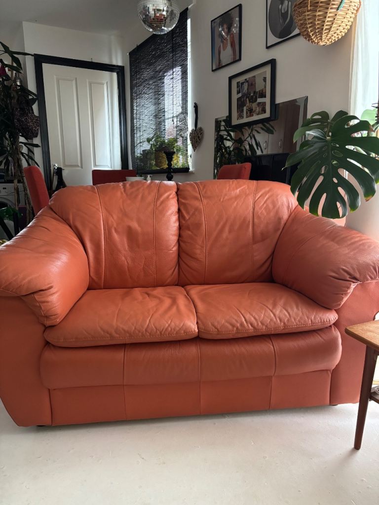 Retro vintage orange leather small sofa 