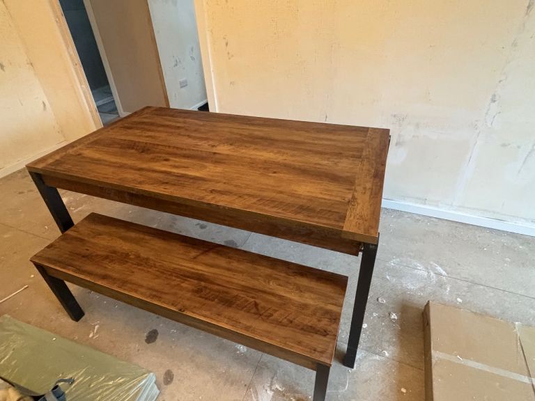 SOLD - Solid Wood Dining Table with Matching Bench Set – Good Condition