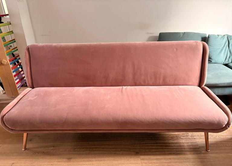 Pink Velvet Sofa Bed – Great Condition