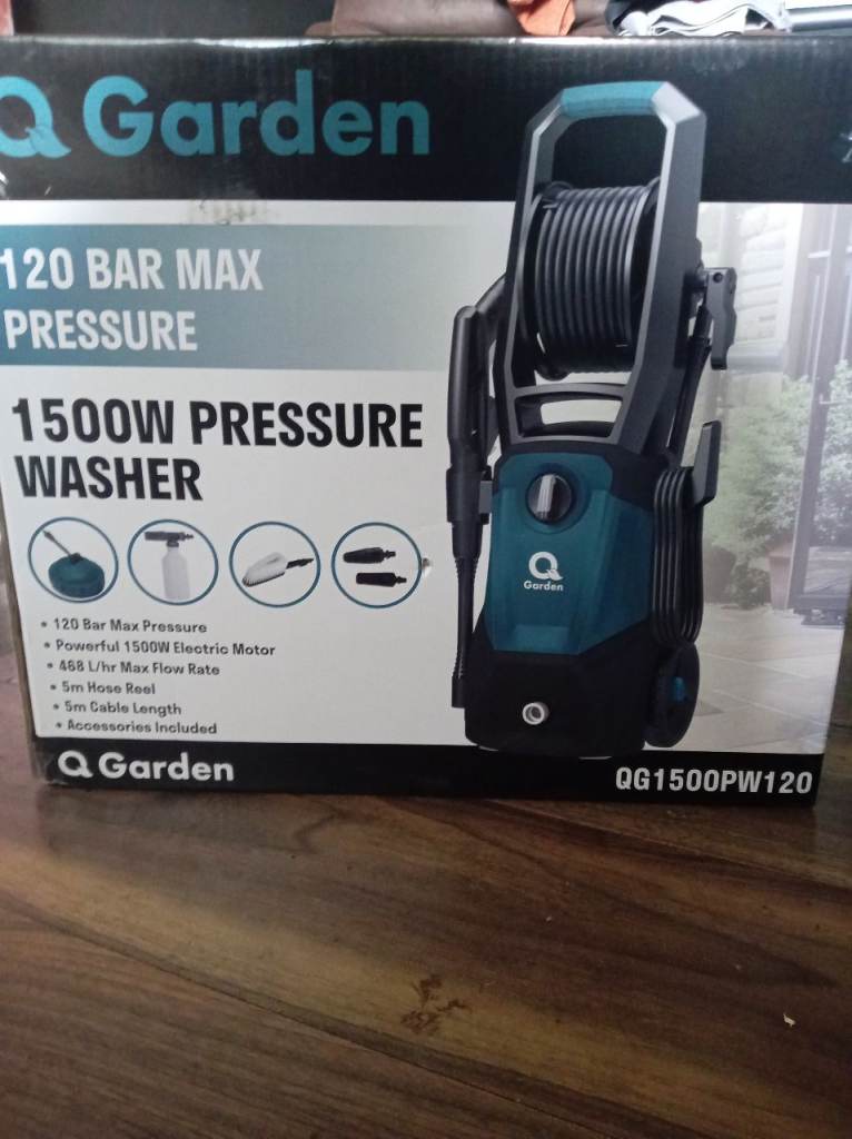 Q Garden 1500W Pressure Washer - 120 Bar Max Pressure, Brand New