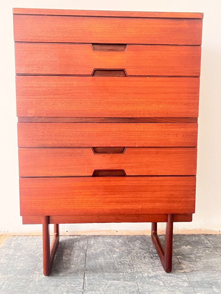 Walnut & Afromosia Tallboy by Gunther Hoffstead for Uniflex c.1960