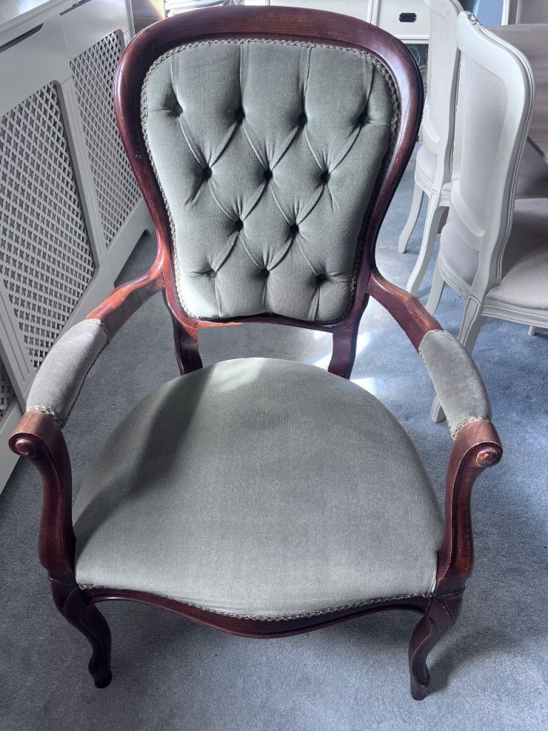  Victorian Style Armchair with Light Sage Green Upholstery 