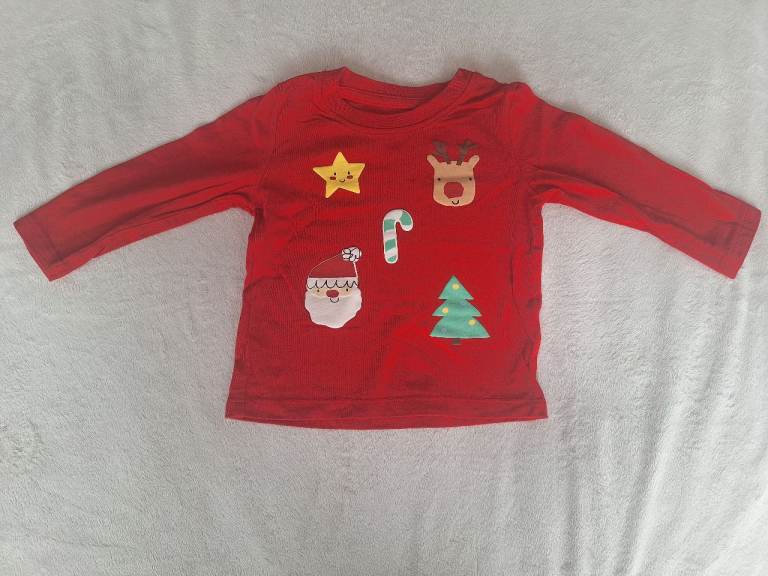 Red Long Sleeved Christmas Top Primark Size 9-12 Months 
