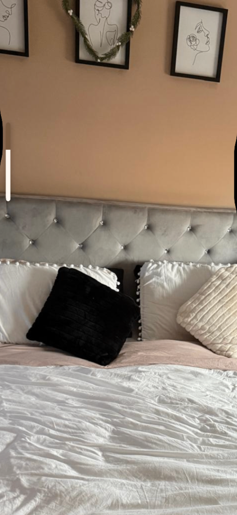 Diamanté Grey Crushed Velvet Double Bed