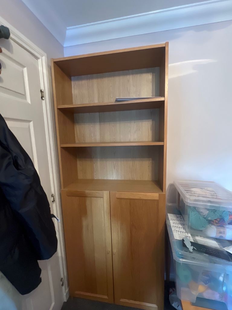 Light Wood Bookcase with Lower Cupboard Storage