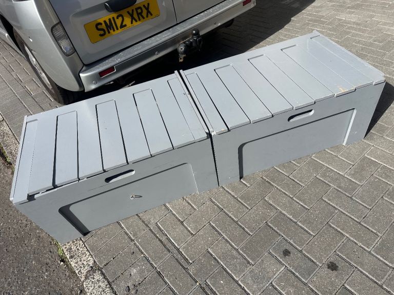 Camper interior bench bed with new fold up matress