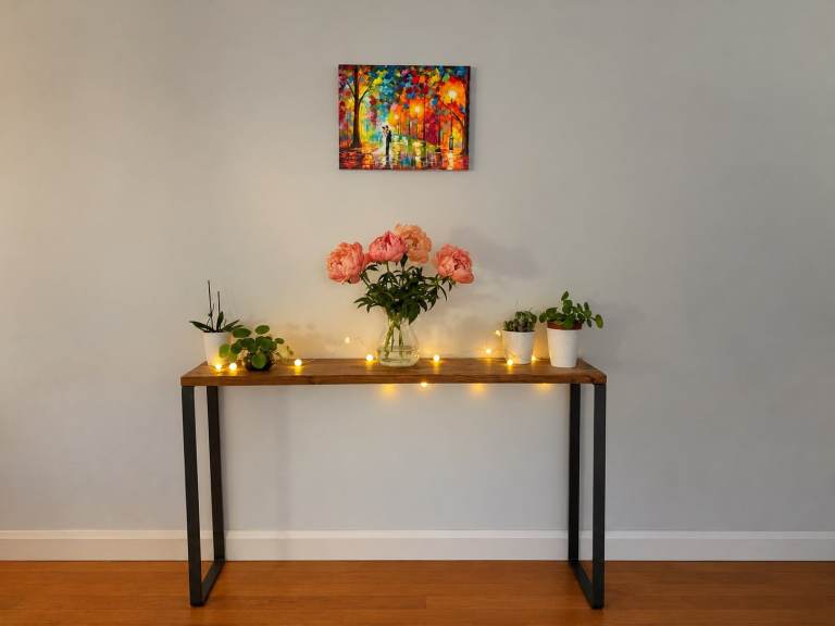 Wooden Oak Console Table with Metal Legs