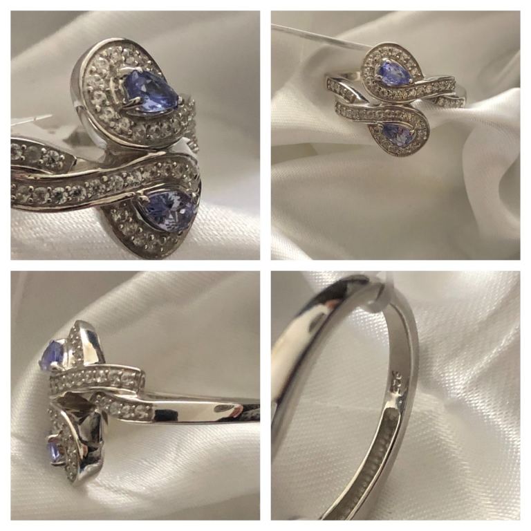 Tanzanite pear cut sterling silver 925 platinum overlay new 