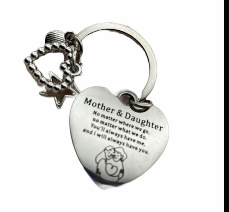 Mother & Daughter Heart Keychain - Silver