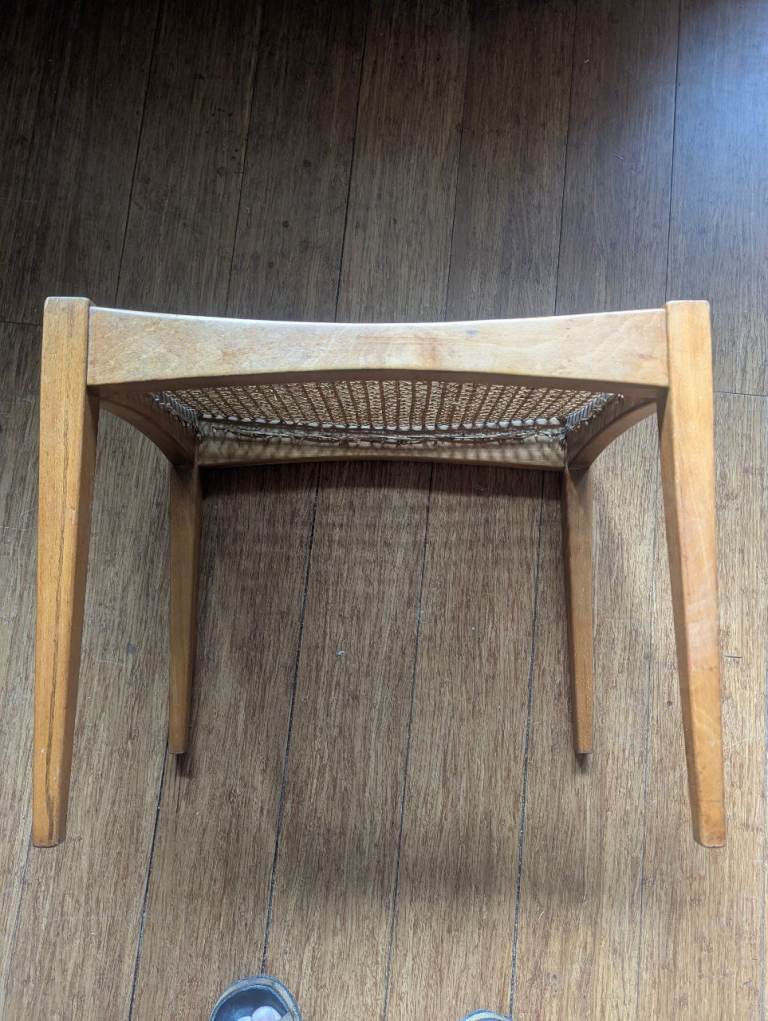 Vintage Mid Century Modern Danish Teak Sculptural Stool Rattan