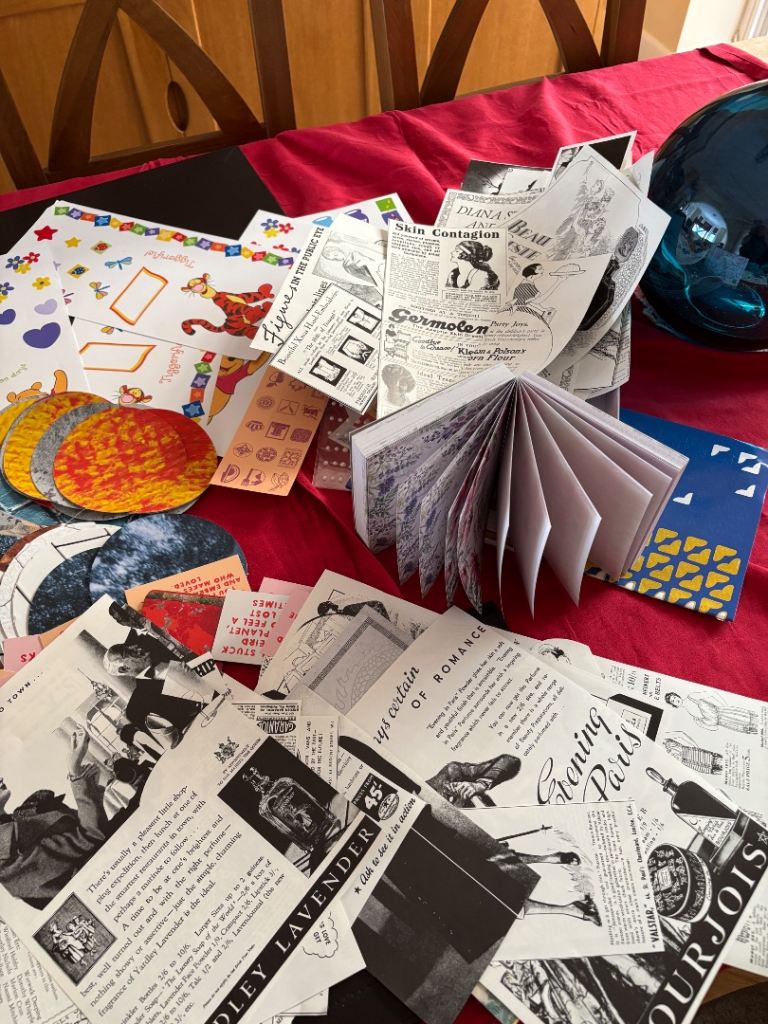 Scrapbooking.  Odd papers and card bits