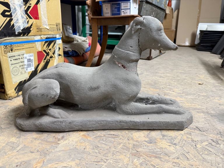 Vintage Whippet  / Greyhound Garden Cast Stone Statue (needs repair)