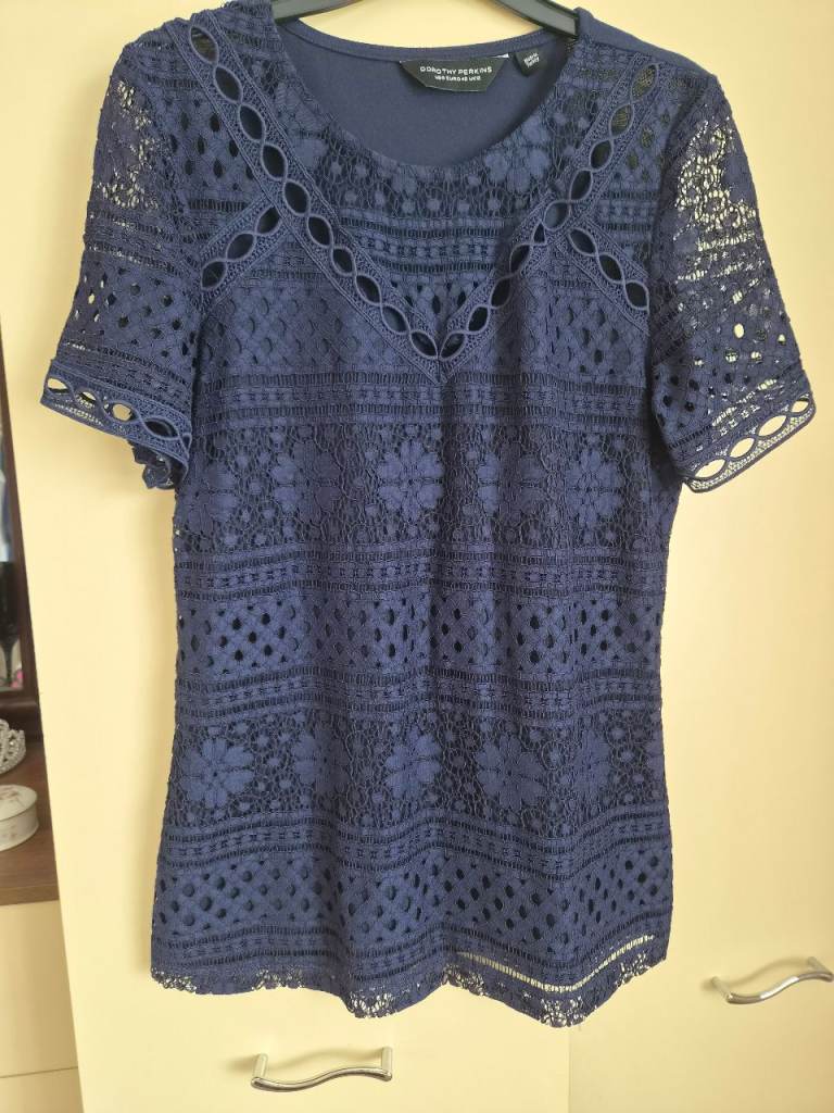 Dorothy Perkins Navy Blue Lace Top - Size 12, great Condition
