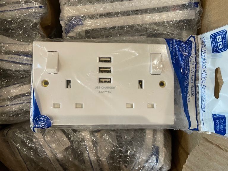 British General 13A Socket with 3-Outlet USB Charger brand-new I have 28 of these available 
