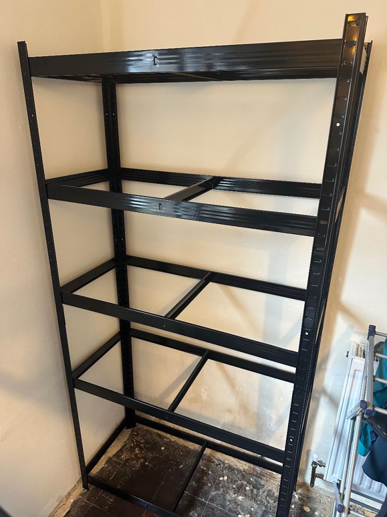 Two Black Metal Shelving Frames