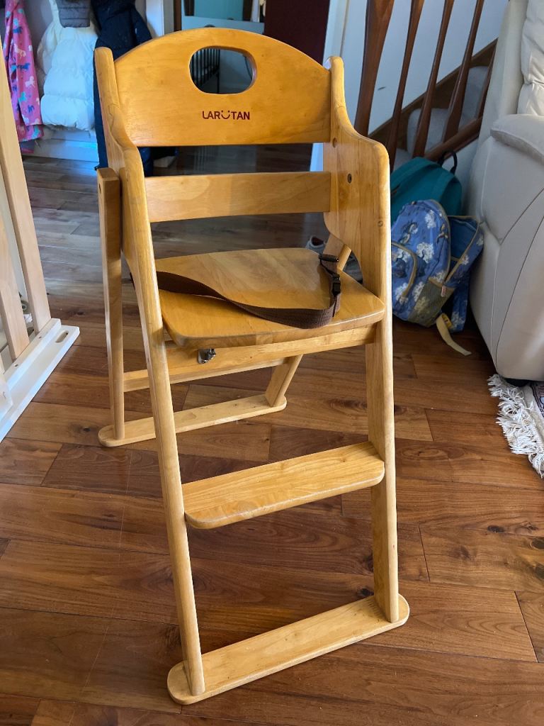 Larotan Wooden High Chair with Safety Strap – Good Condition