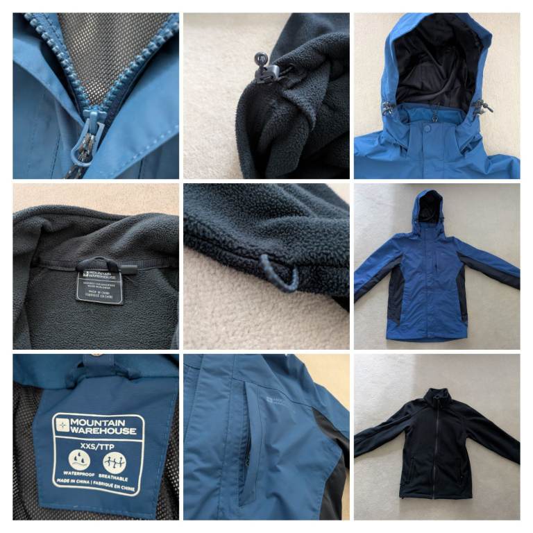 Mountain Warehouse 3-in-1 Waterproof Jacket & Fleece Size XXS (DofE/Teens 14-15)
