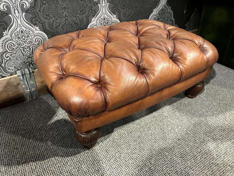 Fantastic Tetrad Oskar Chesterfield Footstool Pouffe in Brown Tan Leather Stool