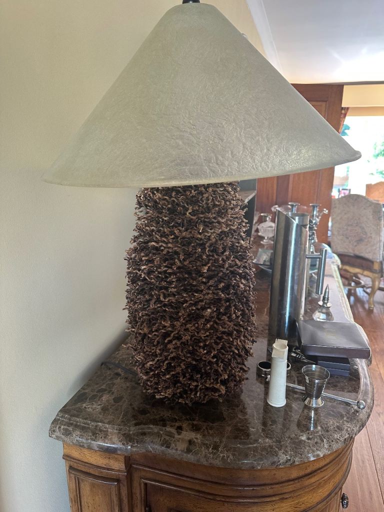 Wood and glass lamp. PUO M45