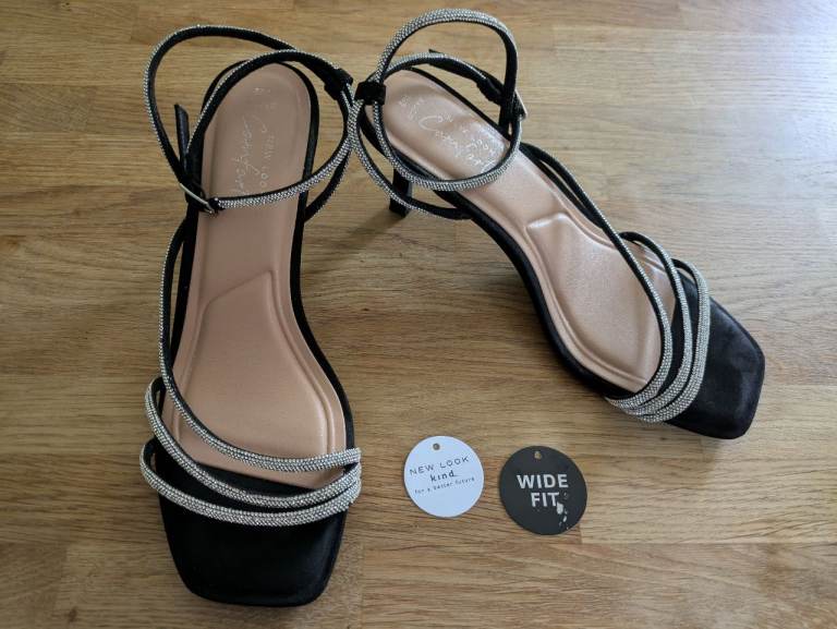 image for Newlook black sparkly party low heel comfort sandals size 8 wide 