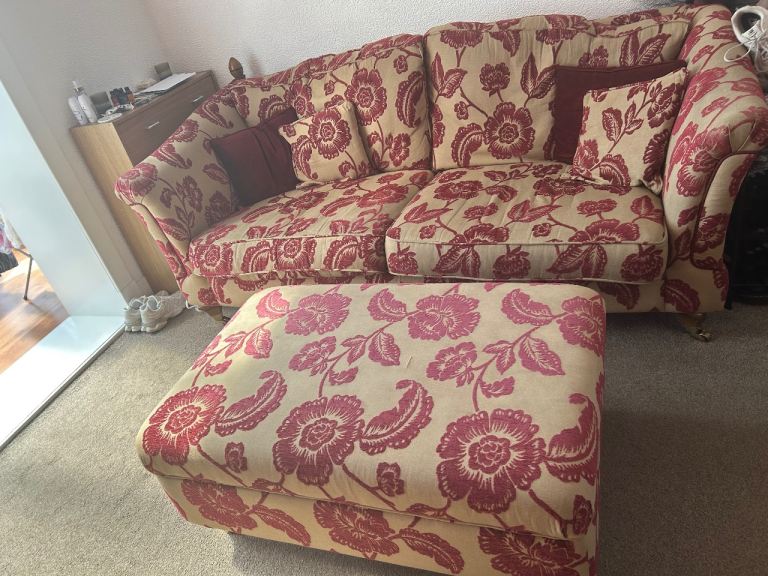 3 seater Sofa, wing backed Chair and large Storage Stool