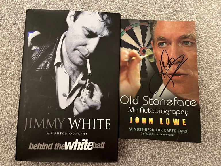 Job lot signed darts snooker books jimmy white John lowe