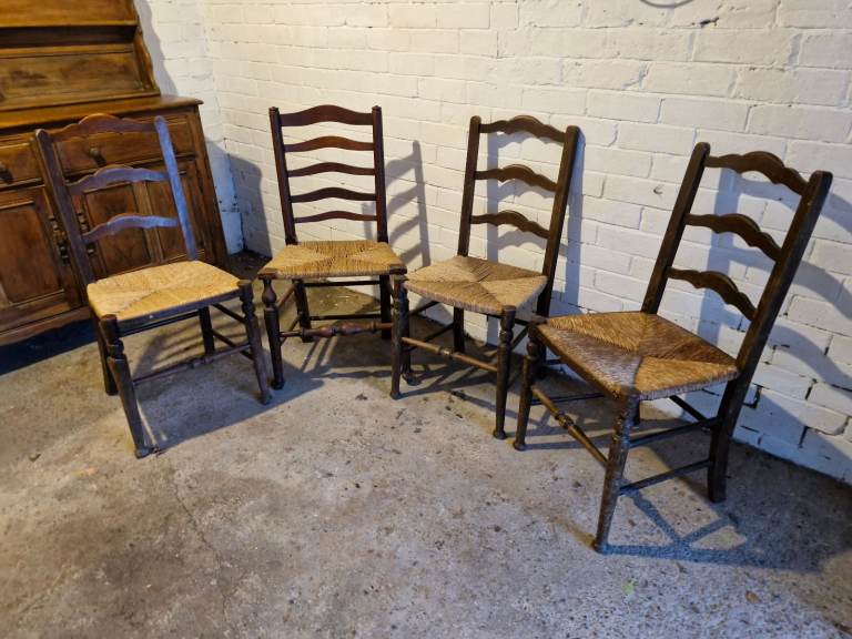 Wooden Dining Chairs - 4 rush bottomed antique dining chairs