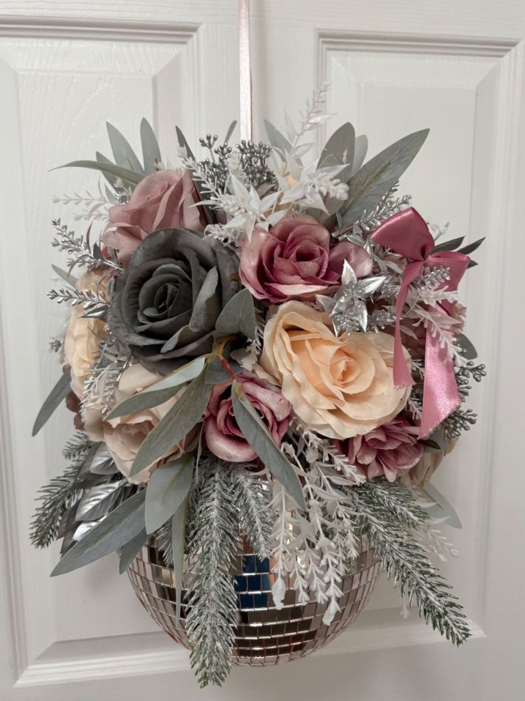 Beautiful Artificial Flower Disco Ball Hanging Decoration