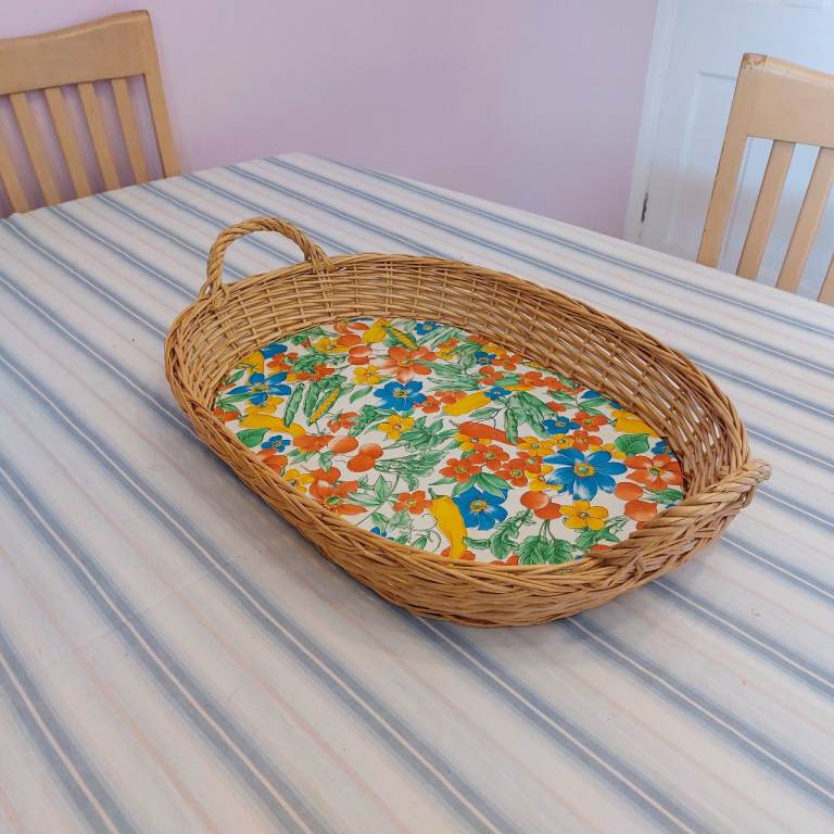 Vintage 1960's Wicker Cane Tray With Vinyl Base 