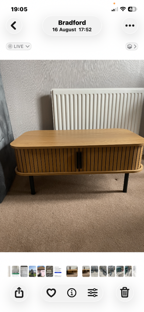 Wooden Coffee Table with Sliding Door Storage