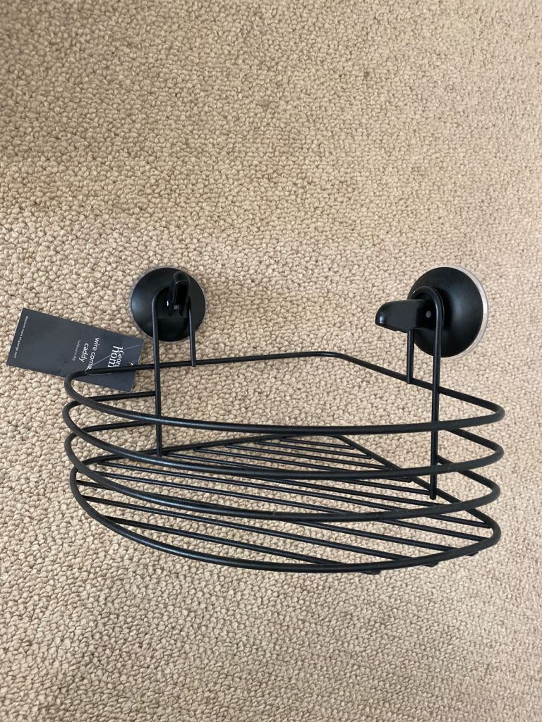 Home Suction Cup Wire Corner Shower Basket – Black.